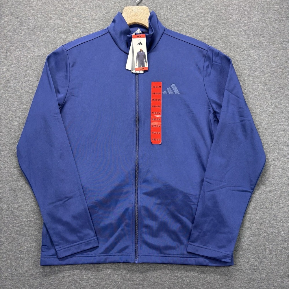 Adidas TRICOT FULL ZIP JACKET Mens Medium‎ Full Zip Blue Polyester Active NEW